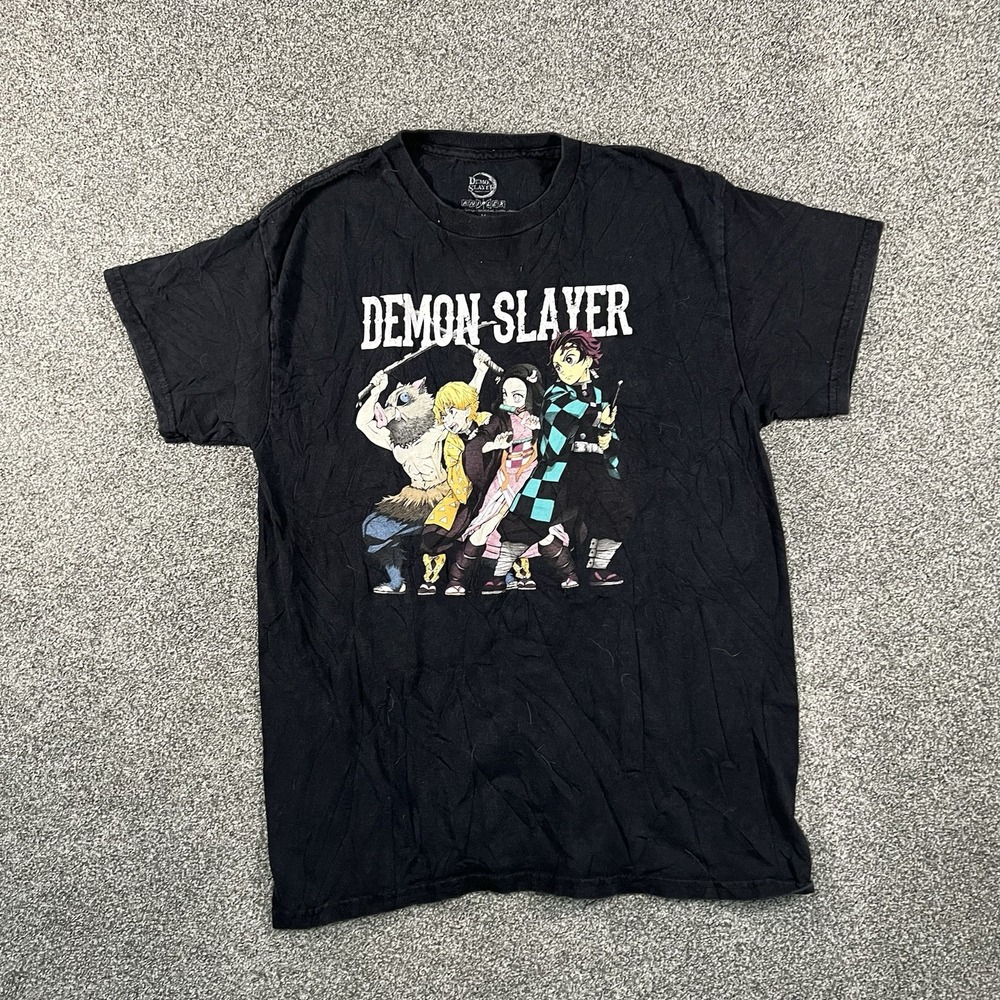 Demon Slayer Mens Medium Graphic T Shirt Black Anime Tanjiro Nezuko Tee